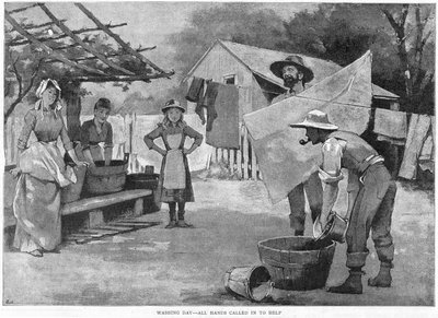Pesupäivä – Kaikki kädet kutsuttiin apuun, 1889 tekijältä Unbekannt