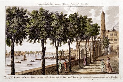 York Buildingsin vesilaitos, Strand, toimittaa vettä Lontooseen Thamesista, 1790 tekijältä Unbekannt