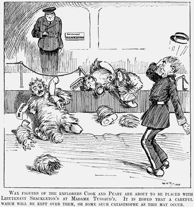 Napatutkijoiden Pearyn ja Cookin vahamalleja Madame Tussaudsissa Lontoossa, 1909 tekijältä Unbekannt