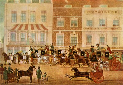 "West Country Mails at the Gloucester Coffee House, Piccadilly", c1830, 1943. tekijältä Unbekannt
