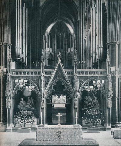 Westminster Abbey, Lontoo, jossa Benno Elkans Vanha testamentti ja Uuden testamentin kynttelikkö, vuodelta 1942 tekijältä Unbekannt