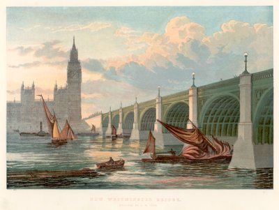 Westminster Bridge, Lontoo, katsottuna Thamesin etelärannalta, 1858 tekijältä Unbekannt