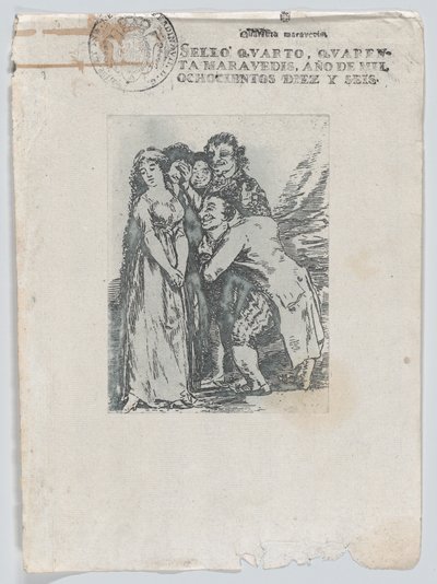 Mikä uhraus", nuori nainen, jota ympäröi miesryhmä, johon kuuluu hänen fi..., vuoden 1816 jälkeen. tekijältä Unbekannt