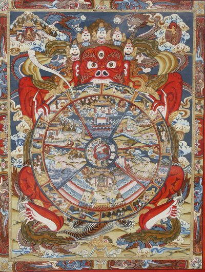 Elämänpyörä tai Samsaran pyörä (Mandala). Kopanin luostari, Bhaktapur, Nepal tekijältä Unbekannt