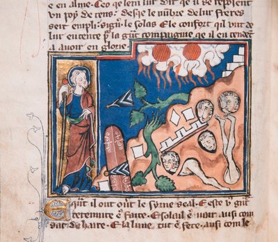 Kun Hän nousee saamaan maan vapisemaan... Pienoiskuva: Apocalypse de saint Jean, n. 1320. tekijältä Unbekannt
