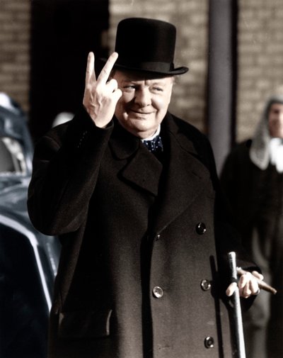 Winston Churchill teki kuuluisan V for Victory -merkin, 1942 tekijältä Unbekannt
