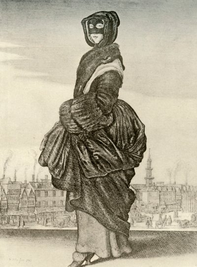 Talvi - Englantilaisen naisen talvipuku, Kaarle I:n hallituskausi, c1620-1640, 1937 tekijältä Unbekannt