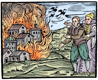 Noidat tuhoavat talon tulipalossa - Švaabi, 1533 tekijältä Unbekannt
