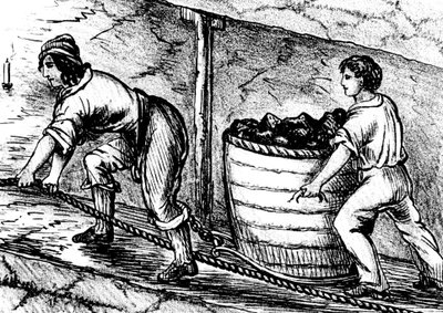 Nainen ja poika työskentelevät hiilikaivoksessa Boltonissa, Lancashiressa, 1848 tekijältä Unbekannt