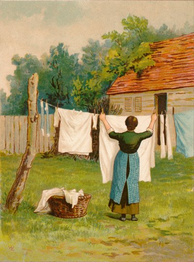 Nainen ripustamassa pesua, 1800-luvun loppu - 1900-luvun alku tekijältä Unbekannt
