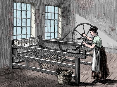 Nainen käyttää Spinning Jennyä, c1880 tekijältä Unbekannt