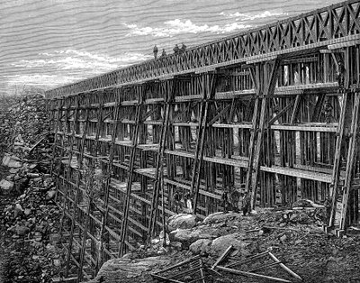 Puinen pukkisilta Union Pacific Railroadilla, Dale Creek, Wyoming, USA, 1869 tekijältä Unbekannt