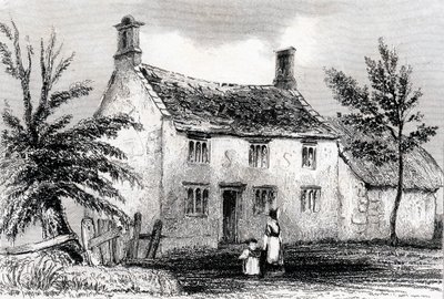 Woolsthorpe Manor, lähellä Granthamia, Lincolnshire, Sir Isaac Newtonin syntymäpaikka, 1840 tekijältä Unbekannt