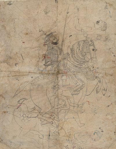 Brijnathanjin ja Swamini rectan palvonta, hevosurheilun muotokuva, K. 1800. tekijältä Unbekannt