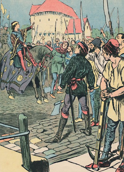 Nuori kuningas Richard tukahduttaa kapinan, vuodelta 1907 tekijältä Unbekannt