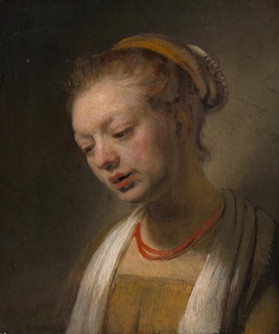 Nuori nainen punaisella kaulakorulla, n. 1645. tekijältä Unbekannt