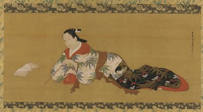 Yujo makuuasennossa ja nuottia lukemassa, Edo-kausi, 1615-1868. tekijältä Unbekannt