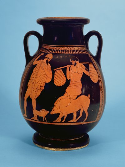 Ullakon punahahmoinen pelike: siat, sikapaimen ja Odysseus, sikamaalari, 470-60 eaa. tekijältä Unbekannt Unbekannt