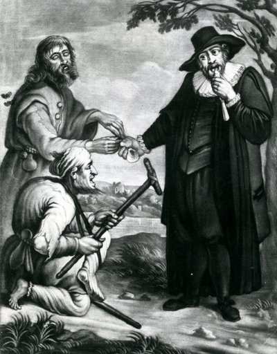 Sokea kantaja, ontuva vastaaja Osuus, Ystävälliset lait, puolueeton hoito, kuori hänelle kuori sinulle, Lakimiespalkkion keskiosa n. 1700-40 (mezzotint) tekijältä Unbekannt Unbekannt