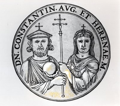 Konstantinus VI (770-n.797 jKr.) ja hänen äitinsä Irene (kaiverrus) (bw kuva) tekijältä Unbekannt Unbekannt