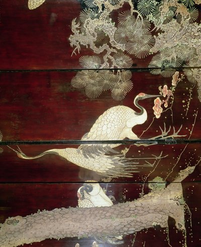 Yksityiskohta Coromandel-näytöstä, jossa näkyy haikaroita, 1619 (lakka) tekijältä Unbekannt Unbekannt
