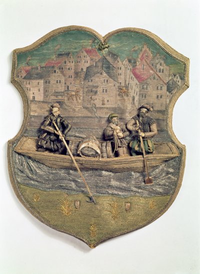 Brodeerattu kiltasymboli, jonka toteuttaja Wolf Popp, Passau, n. 1574-5 tekijältä Unbekannt Unbekannt
