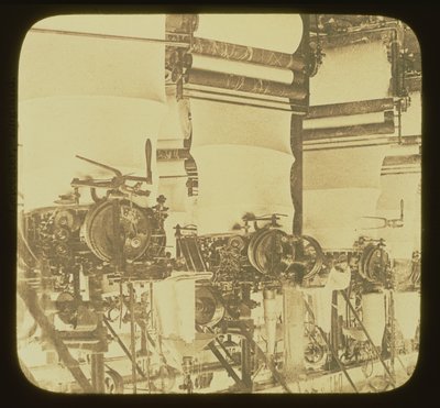 Neulekoneet työssä Wolsey Woolen Factoryssa, Leicestershire, n. 1850 tekijältä Unbekannt Unbekannt