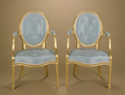 Adam ovaaliselkäinen kullattu carver-tuoli, sininen verhoiltu, n. 1780 tekijältä Unbekannt Unbekannt