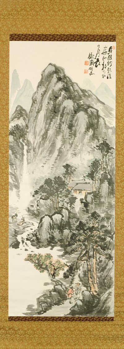 Tessai Tomiokan (1836-1924) retreat in the mountains (värillinen puupainatus) tekijältä Unbekannt Unbekannt