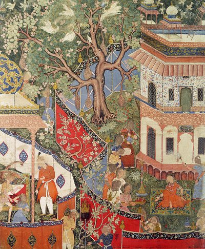 Rustam löytää tytön, joka on pettänyt rakkautensa Mihr Afruzille, "Hamzanamasta" (Hamzan kirja) Intiasta tai Pakistanista, n. 1562-77 (läpinäkymätön wc puuvillalla) tekijältä Unbekannt Unbekannt