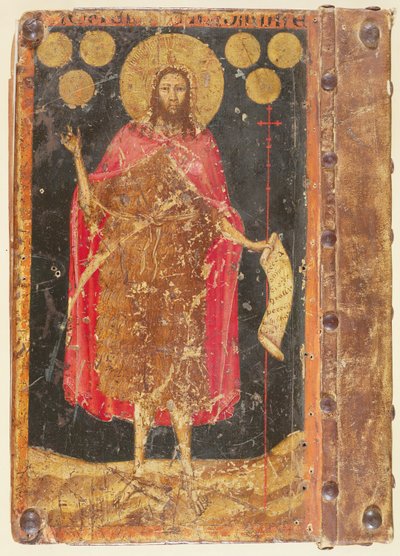 Pyhä Johannes Kastaja kultaisilla florineilla, Coiners Guildsin perustuslain ja perussäännön kannesta, n. 1380 tekijältä Unbekannt Unbekannt