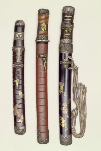 Kolme Meiji-kauden Aikichi Tantoa (miekkaa), 1800-luvun lopulla tekijältä Unbekannt Unbekannt