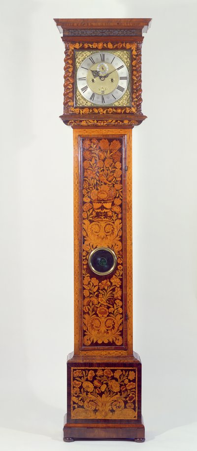 Daniel Quaren (1649-1712) saksanpähkinämarquetry-pitkälaukkukello tekijältä Unbekannt Unbekannt