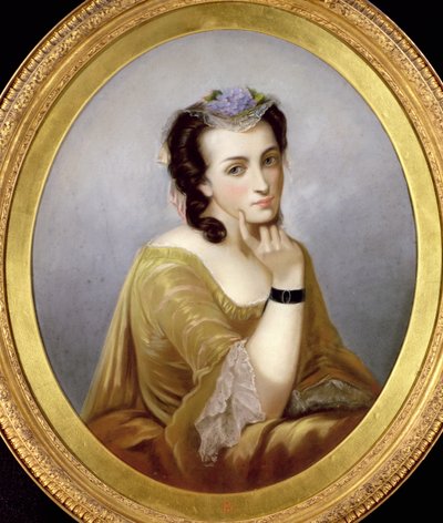 Nainen Watteau-mekossa, n. 1870 (pastelli) tekijältä Unbekannt Unbekannt