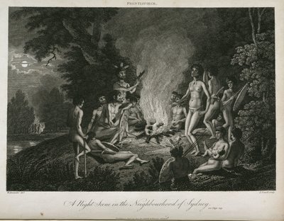 "A Night Scene in the Neighborhood of Sydney", Australia, n. 1798 tekijältä Unbekannt