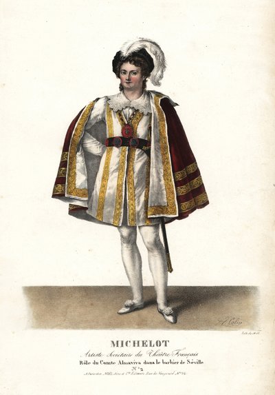 Näyttelijä Pierre Marie Nicolas Michelot kreivi Almavivana Pierre Beaumarchais