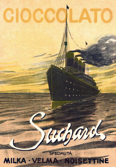 Suklaa Milka de Suchardin mainos, joka esittää linjuria, 1900-luvun alku (juliste) tekijältä Unbekannter Künstler