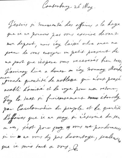 Charles II:n rakastava kirje siskolleen Henrietta Annelle, kirjoitettu ranskaksi Canterburyssa, seuraavana päivänä hänen saapumisensa jälkeen Doveriin, 26. toukokuuta tekijältä Unbekannt