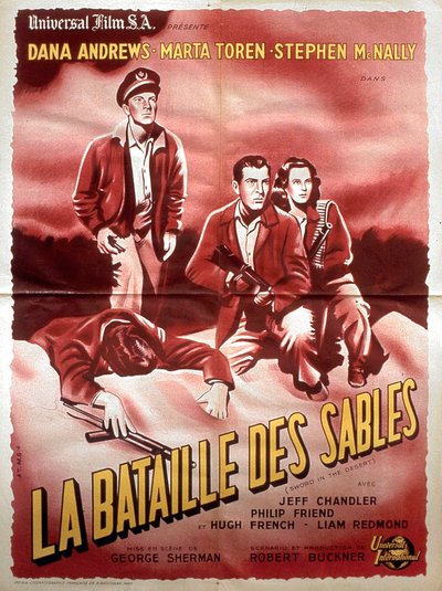 GeorgeShermanin elokuvan Battle of the Sands juliste Dana Andrews Marta Torenin ja Stephen Mc Nallyn kanssa 1949 tekijältä Unbekannt