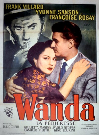 DuilioColettin elokuvan Wanda la pecheresse juliste Frank Villard Yvonne Sansonin ja Francoise Rosayn kanssa 1952 tekijältä Unbekannt