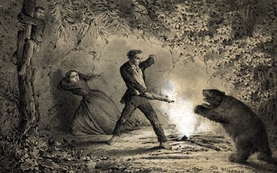 Haaksirikon jälkeen merimies Pierre Viaud puolustaa itseään julmilta pedoilta tekijältä Unbekannter Künstler