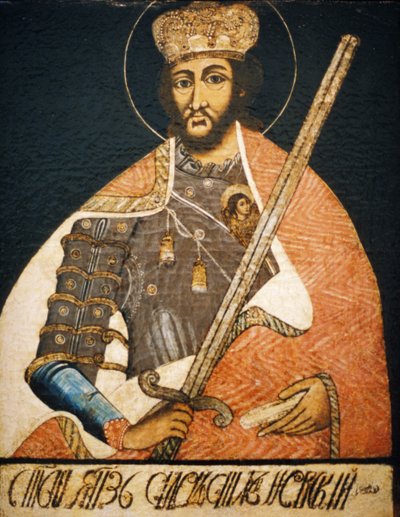 Aleksanteri Nevski Kuvasi soturipyhimyksen tuntemattoman taiteilijan 1700-luvun alun muotokuvassa. Ilmoita hänen historiansa museo Moskovassa. tekijältä Unbekannter Künstler