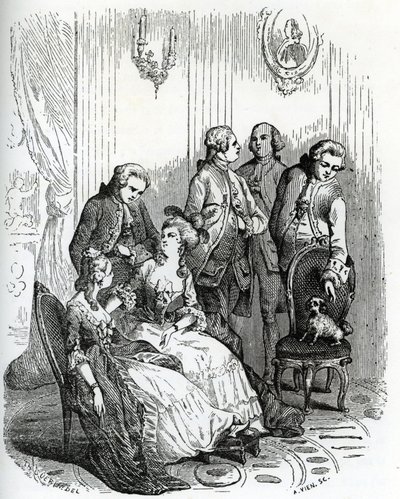 Ilta Vaux-le-Vicomten linnassa kuningas Ludvig XV:n (1710-1774) aikana. 1800-luku (kaiverrus Le Francois