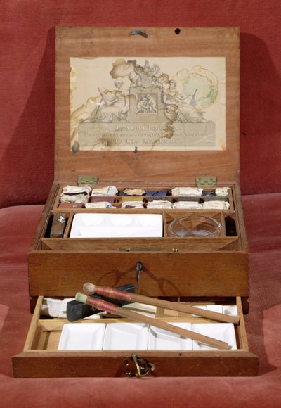 R.Ackermannin valmistama taiteilijan akvarellimaalauslaatikko, n.1820 (kuva) tekijältä Unbekannt
