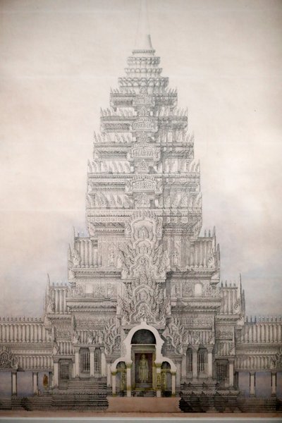 Aasian sivilisaatioiden museo, Angkor, Kambodžan pyhään kaupunkiin tutustuminen, Etunäkymä ANgkor watin kolmesta ensimmäisestä kotelosta, Louis Delaporte, Kambodža tekijältä Unbekannt