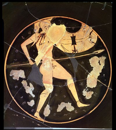 Ateenalainen punahahmo kylix, joka kuvaa kreikkalaista soturia, kreikkalaista (n. 500 eaa.) tekijältä Unbekannt