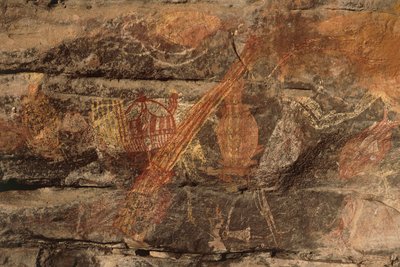 Australia, Northern Territory, Arnhem Land, Kakadun kansallispuisto, Obiri Rock, aboriginaalien kalliomaalauksia tekijältä Benjamin Baud