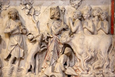 Basilica of St, Denis, Matala kohokuvio, Kuvaus ihmisjoukosta rukoilemassa, kun kuningas meni ohi, Saint-Denis, Ranska tekijältä Unbekannt