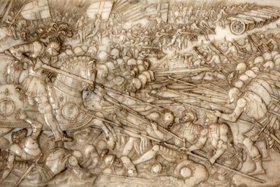 Pyhän Denisin basilika, Ranskan kuninkaan Francis 1 ja Ranskan Clauden hauta, Säätiön matala kohokuvio, Kuvaus Marignanon taistelusta vuonna 1515 - Francis 1:n voittoisa väliintulo, Saint-Denis, Ranska tekijältä Unbekannt