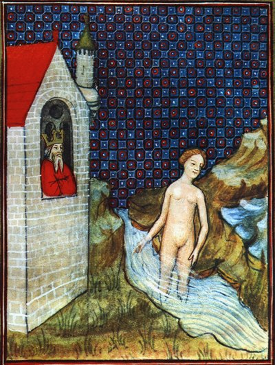 Bathsheba aistien Raamatun pienoiskuvan mukaan 1300-luvulta. tekijältä Unbekannter Künstler